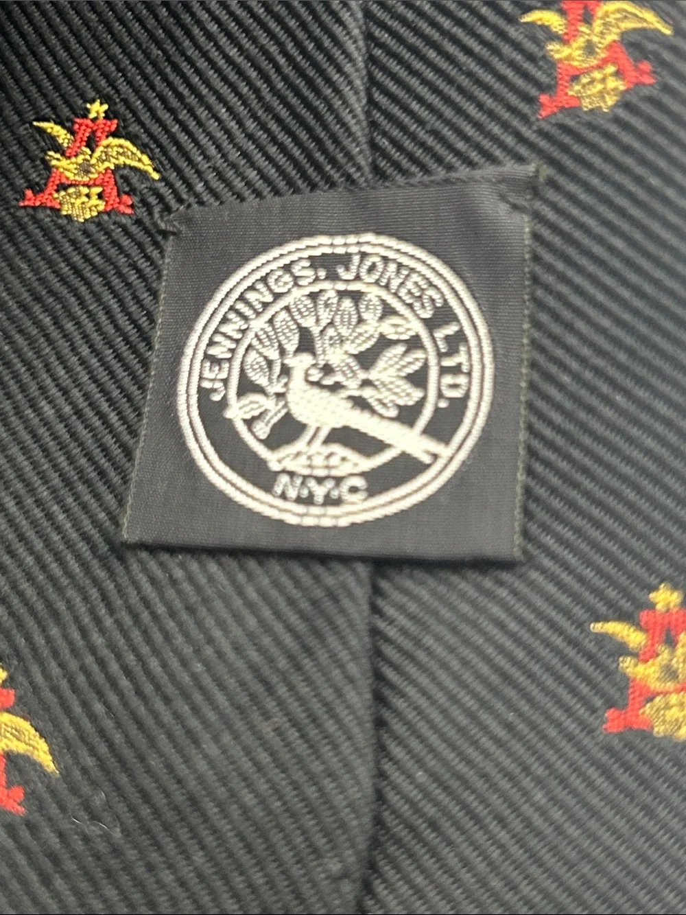 Vintage Anheuser Bush Black Tie with Logos by Jennings Jones Ltd NYC 3” wide